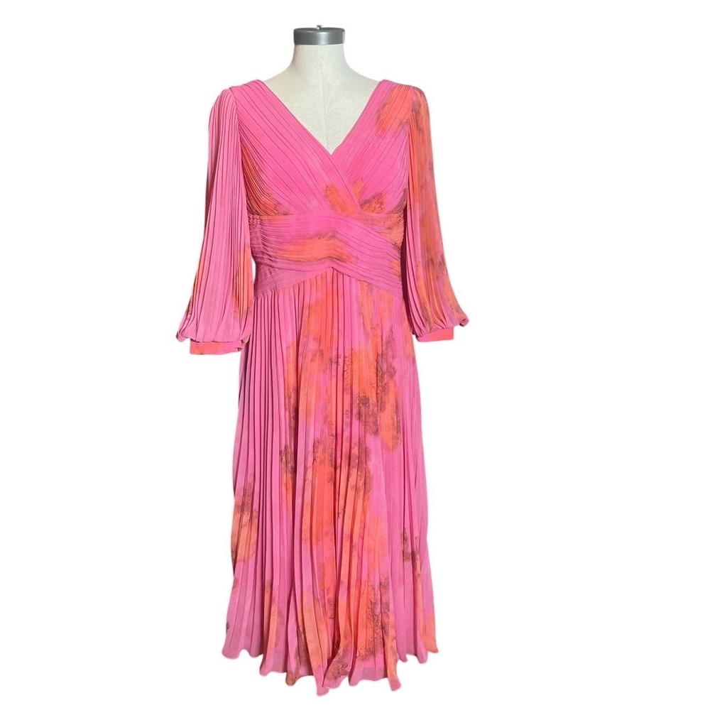 Pink & Orange Pleated Midi Dress